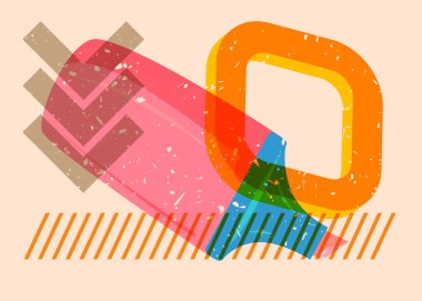 Geometrik şekilli Risograph Keçeli Kalem. Geometri elemanları ile modayı gösteren riso grafik desen tasarımı nesneleri.