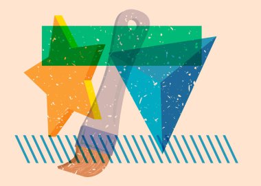 Geometrik şekilli Risograph boya fırçası. Geometri elemanları ile modayı gösteren riso grafik desen tasarımı nesneleri.