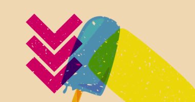 Risograph dondurma ve geometrik şekilli konuşma balonu animasyon. Moda riso grafik tasarım videosunda nesne taşınıyor.