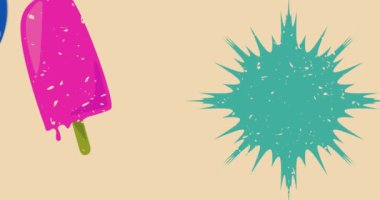 Risograph dondurma ve geometrik şekilli konuşma balonu animasyon. Moda riso grafik tasarım videosunda nesne taşınıyor.