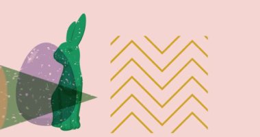 Risograph Paskalya, yumurta ve geometrik şekilli tavşan animasyonu. Moda riso grafik tasarım videosunda nesne taşınıyor.