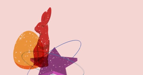 リゾグラフイースター バニー 幾何学的な形をしたアニメーション トレンディなリソグラフデザインビデオでの移動オブジェクト — ストック動画