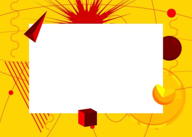 Sarı ve kırmızı geometrik grafik retro tema arkaplanı ve yazı için beyaz yer. Minimum geometrik elementler çerçevesi. Reklam için klasik soyut şekiller vektör illüstrasyonuName.
