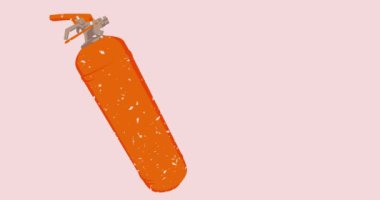 Geometrik şekilli yangın söndürücü ile animasyon. Moda riso grafik tasarım videosunda nesne taşınıyor.