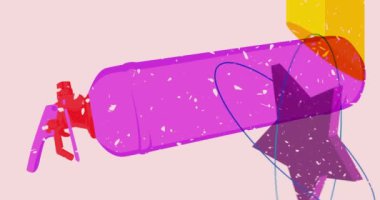 Geometrik şekilli yangın söndürücü ile animasyon. Moda riso grafik tasarım videosunda nesne taşınıyor.
