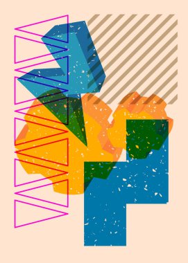 Risograph Gear, geometrik şekilli çark. Geometri elemanları ile modayı gösteren riso grafik desen tasarımı nesneleri.