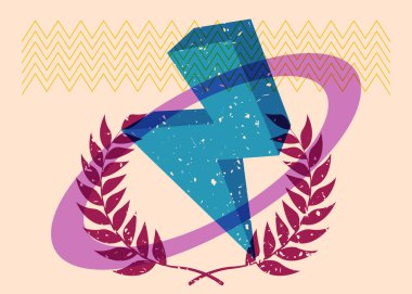 Geometrik şekilli Laurel Çelengi. Geometri elemanları ile modayı gösteren riso grafik desen tasarımı nesneleri.