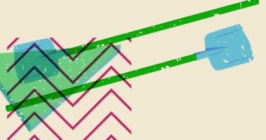 Geometrik şekilli maça, kürek ve konuşma balonu animasyonu. Moda riso grafik tasarım videosunda nesne taşınıyor.