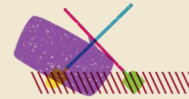 Geometrik şekilli maça, kürek ve konuşma balonu animasyonu. Moda riso grafik tasarım videosunda nesne taşınıyor.