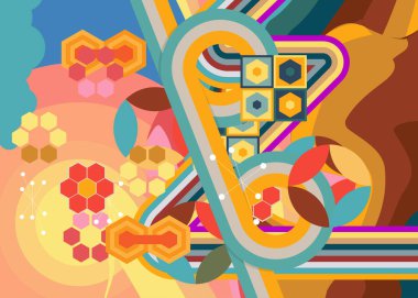 Geçmişe dönük 70 'ler. Harika 1970 'lerin soyut sanat şablonu. Minimalist çizgili tasarım posteri. Eski moda gökkuşağı renkli sanat eserleri.