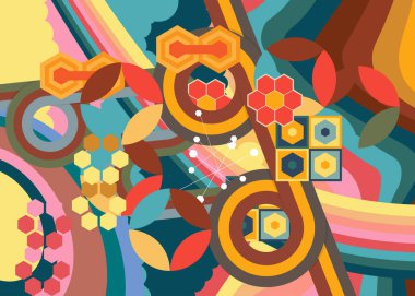 Geçmişe dönük 70 'ler. Harika 1970 'lerin soyut sanat şablonu. Minimalist çizgili tasarım posteri. Eski moda gökkuşağı renkli sanat eserleri.