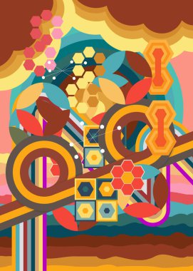 Geçmişe dönük 70 'ler. Harika 1970 'lerin soyut sanat şablonu. Minimalist çizgili tasarım posteri. Eski moda gökkuşağı renkli sanat eserleri.