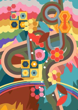 Geçmişe dönük 70 'ler. Harika 1970 'lerin soyut sanat şablonu. Minimalist çizgili tasarım posteri. Eski moda gökkuşağı renkli sanat eserleri.