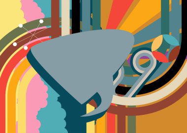 Retro 70 'lerin Konuşma Baloncuğu ile Geçmişi. Harika Sohbet, 1970 'lerin sanat şablonu. Minimalist Vintage tasarım posteri. Eski moda renkli sanat eserleri.