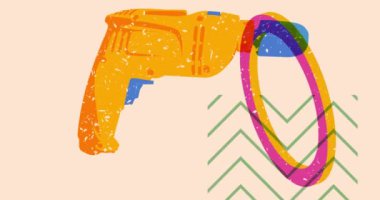 Risograph Drill, geometrik şekilli Güç Aracı animasyon. Moda riso grafik tasarım videosunda nesne taşınıyor.