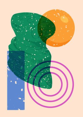 Geometrik şekilli Risograph Electric Sander. Geometri elemanları ile modayı gösteren riso grafik desen tasarımı nesneleri.