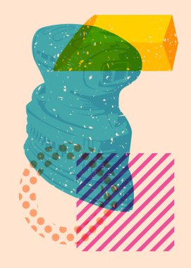 Geometrik şekilli Risograph Electric Sander. Geometri elemanları ile modayı gösteren riso grafik desen tasarımı nesneleri.