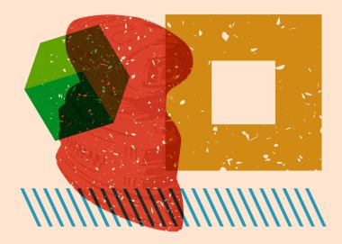 Geometrik şekilli Risograph Electric Sander. Geometri elemanları ile modayı gösteren riso grafik desen tasarımı nesneleri.