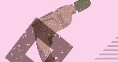 Risograph Drill, Güç Aracı ve geometrik şekilli konuşma balonu animasyonu. Moda riso grafik tasarım videosunda nesne taşınıyor.