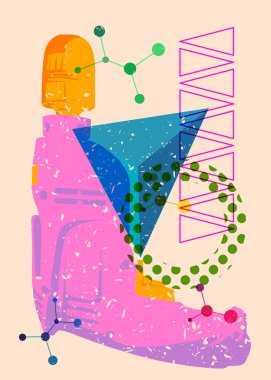 Risograph Drill, geometrik şekilli Güç Aracı. Geometri elemanları ile modayı gösteren riso grafik desen tasarımı nesneleri.