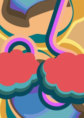 Geçmişe dönük 70 'ler. Harika 1970 'lerin soyut sanat şablonu. Klasik tasarım posteri. Eski moda soyut sanat eserleri.