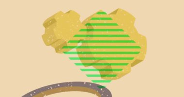 Risograph Cogwheel, geometrik şekilli teçhizat animasyonu. Moda riso grafik tasarım videosunda nesne taşınıyor.