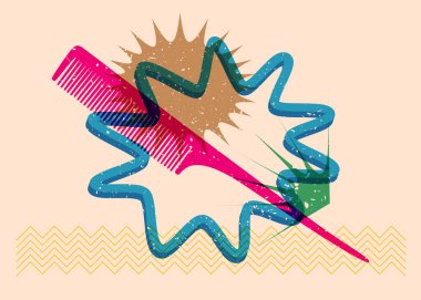 Geometrik şekilli risograph tarak. Geometri elemanları ile modayı gösteren riso grafik desen tasarımı nesneleri.