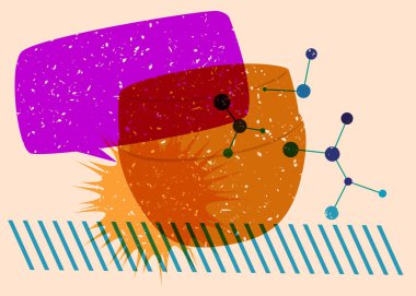 Geometrik şekilli konuşma baloncuklu Risograph Face krem kabı. Geometri elemanları ile modayı gösteren riso grafik desen tasarımı nesneleri.