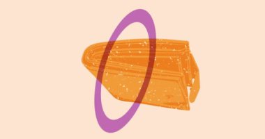 Geometrik şekilli Risograph Cüzdanı animasyon. Moda riso grafik tasarım videosunda nesne taşınıyor.
