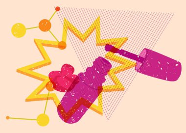 Geometrik şekilli risograf ojesi. Geometri elemanları ile modayı gösteren riso grafik desen tasarımı nesneleri.