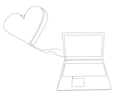 Kalpli bir dizüstü bilgisayar hattı. İnce Çizgi Çizimi Vektör Konsepti. Contour Yaratıcı Fikirler Çiziyor.