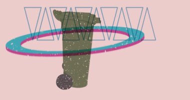 Geometrik şekilli çöp kovası animasyonu. Moda riso grafik tasarım videosunda nesne taşınıyor.