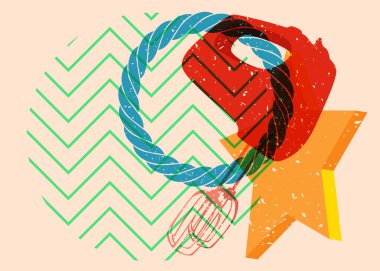 Geometrik şekilli risograf karıştırıcısı. Geometri elemanları ile modayı gösteren riso grafik desen tasarımı nesneleri.