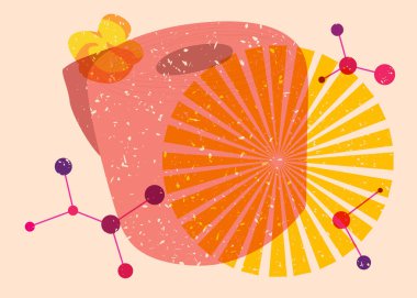 Geometrik şekilli risograph tuvalet kağıdı. Geometri elemanları ile modayı gösteren riso grafik desen tasarımı nesneleri.
