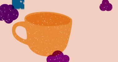 Geometrik şekilli Risograph kahve fincanı animasyon. Moda riso grafik tasarım videosundaki nesne taşınıyor. a