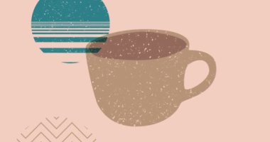 Geometrik şekilli Risograph kahve fincanı animasyon. Moda riso grafik tasarım videosundaki nesne taşınıyor. a