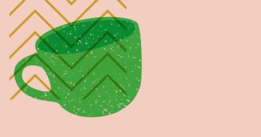 Geometrik şekilli Risograph kahve fincanı animasyon. Moda riso grafik tasarım videosundaki nesne taşınıyor. a