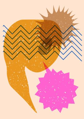 Geometrik şekilli konuşma baloncuklu bir tuvalet kağıdı. Geometri elemanları ile modayı gösteren riso grafik desen tasarımı nesneleri.