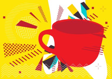 Kahve fincanı geometrik grafik retro temalı arka plan. Minimum geometrik elementler. Klasik soyut şekiller vektör illüstrasyonu.