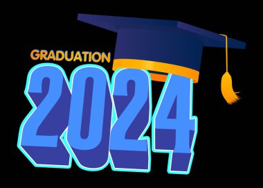 2024 mezuniyet tasarım şablonu. Klasik parti davetiyesi, kutlama etkinliği, tebrik kartı. Vektör lisesi ya da üniversite mezunu posteri.