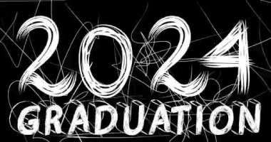 2024 Mezuniyet Kelime Animasyonu eski kaotik film şeridinin grunge etkisi ile. Yoğun televizyon, video yüzeyi, klasik ekran beyaz çizikler, kesikler, toz ve lekeler.