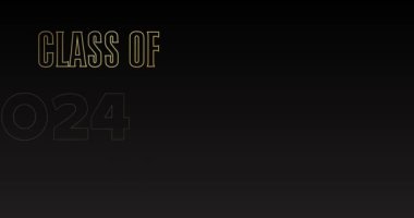 2024 Mezuniyet Animasyonu 'nun siyah ve altın sınıfı. Klasik parti davetiyesi, kutlama etkinliği, kutlama videosu. Animasyon lise veya üniversite mezuniyet posterinde retro sanat deco elementleri var..