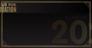 2024 Mezuniyet Animasyonu 'nun siyah ve altın sınıfı. Klasik parti davetiyesi, kutlama etkinliği, kutlama videosu. Animasyon lise veya üniversite mezuniyet posterinde retro sanat deco elementleri var..