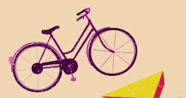 Geometrik şekilli Risograph Bisikleti animasyon. Moda riso grafik tasarım videosunda nesne taşınıyor.