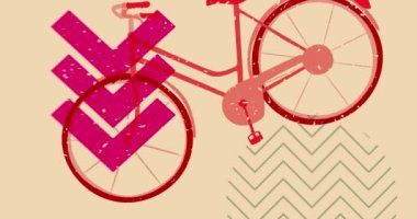 Geometrik şekilli Risograph Bisikleti animasyon. Moda riso grafik tasarım videosunda nesne taşınıyor.