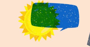 Risograph Summer Sun ve geometrik şekilli konuşma balonu animasyon. Moda riso grafik tasarım videosunda nesne taşınıyor.