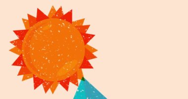 Risograph Summer Sun ve geometrik şekilli konuşma balonu animasyon. Moda riso grafik tasarım videosunda nesne taşınıyor.