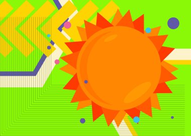 Summer Sun geometrik grafik retro temalı arka plan. Minimum geometrik elementler. Klasik soyut şekiller vektör illüstrasyonu.