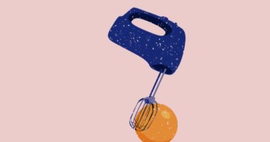 Geometrik şekilli Risograph Elektrik Karıştırıcısı animasyonu canlandırıyor. Moda riso grafik tasarım videosunda nesne taşınıyor.