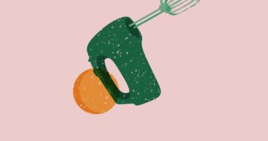 Geometrik şekilli Risograph Elektrik Karıştırıcısı animasyonu canlandırıyor. Moda riso grafik tasarım videosunda nesne taşınıyor.